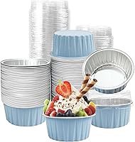 Vista 20 de 100 piezas de tazas de aluminio con tapas, 5 onzas de tazas desechables de ramekin para hornear, forros para magdalenas, mini moldes para tartas