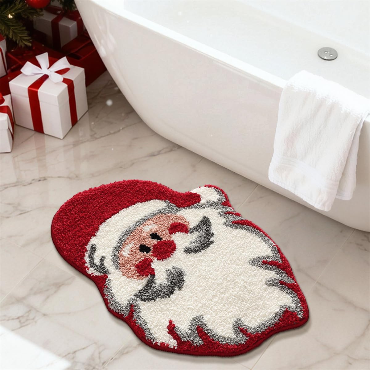 Ankah Christmas Trees, Christmas Sock and Santa Bath Rug, Soft, Plush Shaggy, High Absorbent, Non-Slip, Machine Washable Festival Happiness Bathroom Mat, 19.69"X27.56" (Santa Claus)