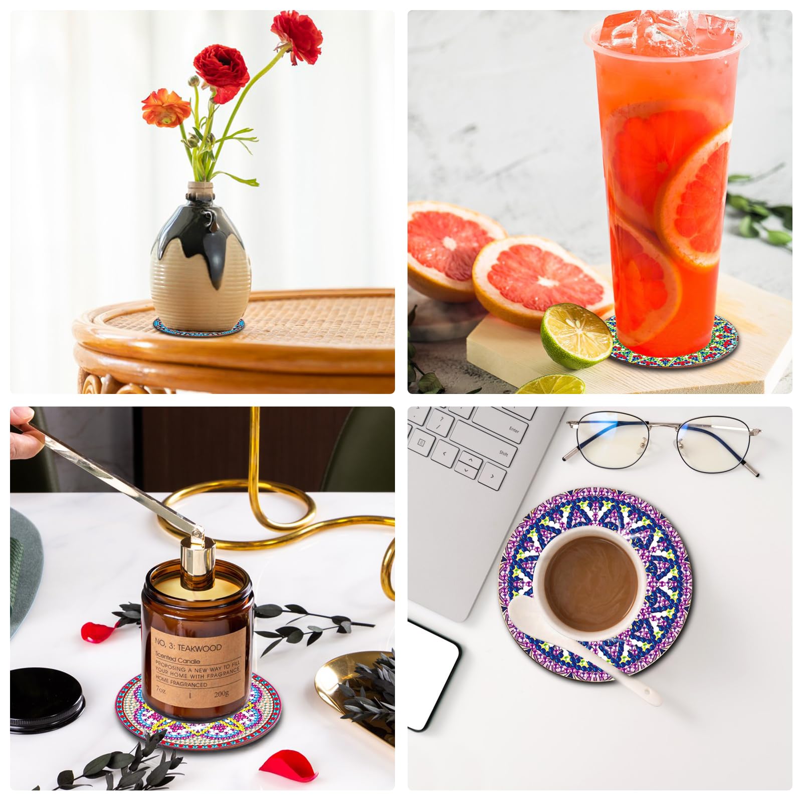 Kit Sottobicchieri Diamond Painting - 8 Pezzi Con Diamanti Luminescenti - Fai Da Te Creativo - Foto 4