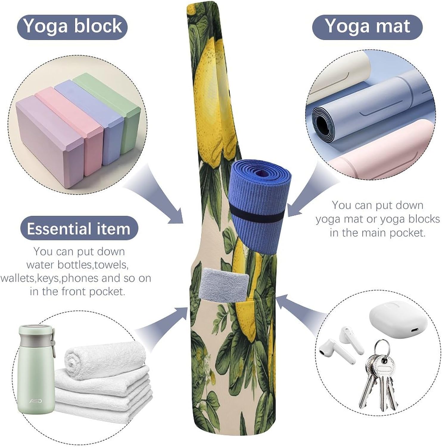 Lemon Canvas Yoga Mat Bag Yoga Mat Carrier image 5