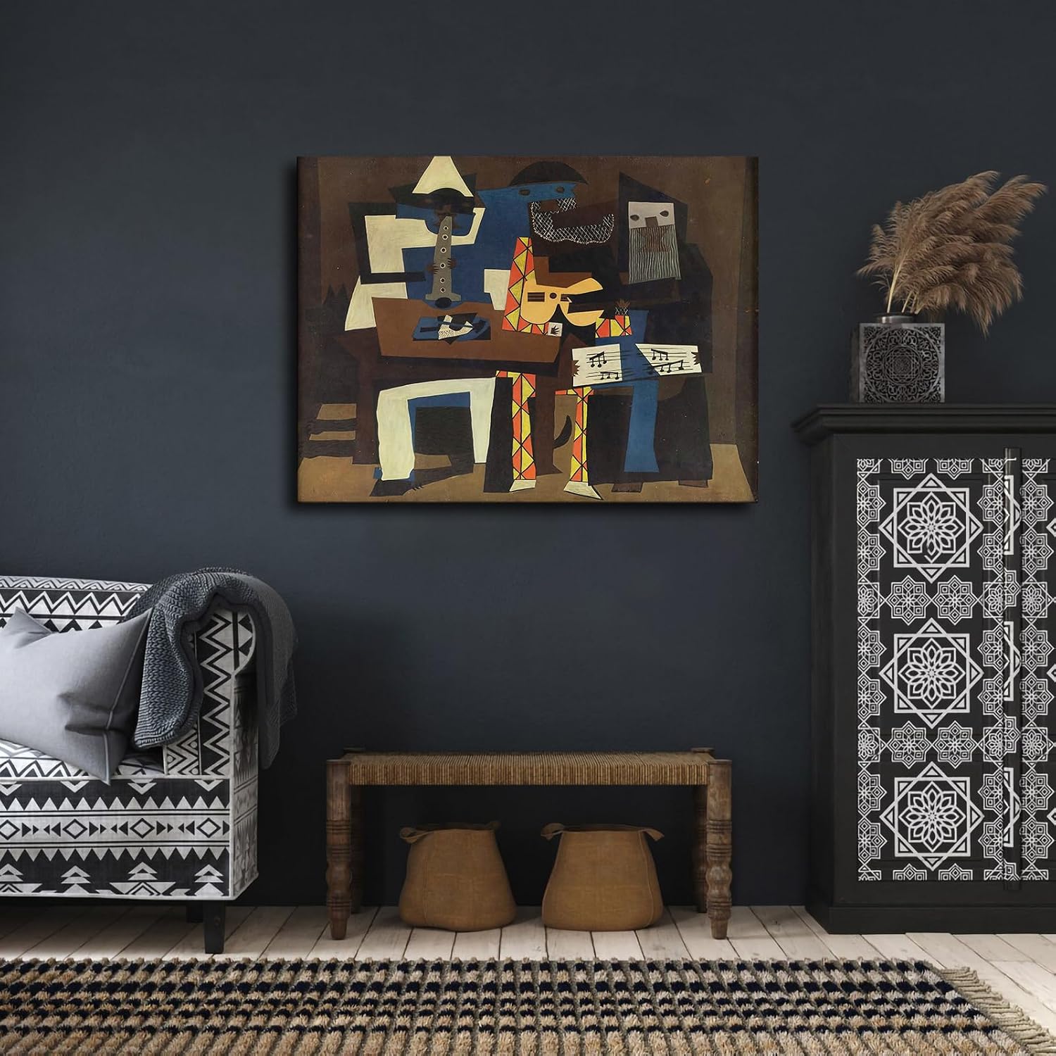 Three Musicians - Fontainebleau By Pablo Picasso Poster Wall Art Canvas Painting HD Picture Print for Modern Family Living Room Bedroom Background Wall Decor (20×27inch No Framed) image 5