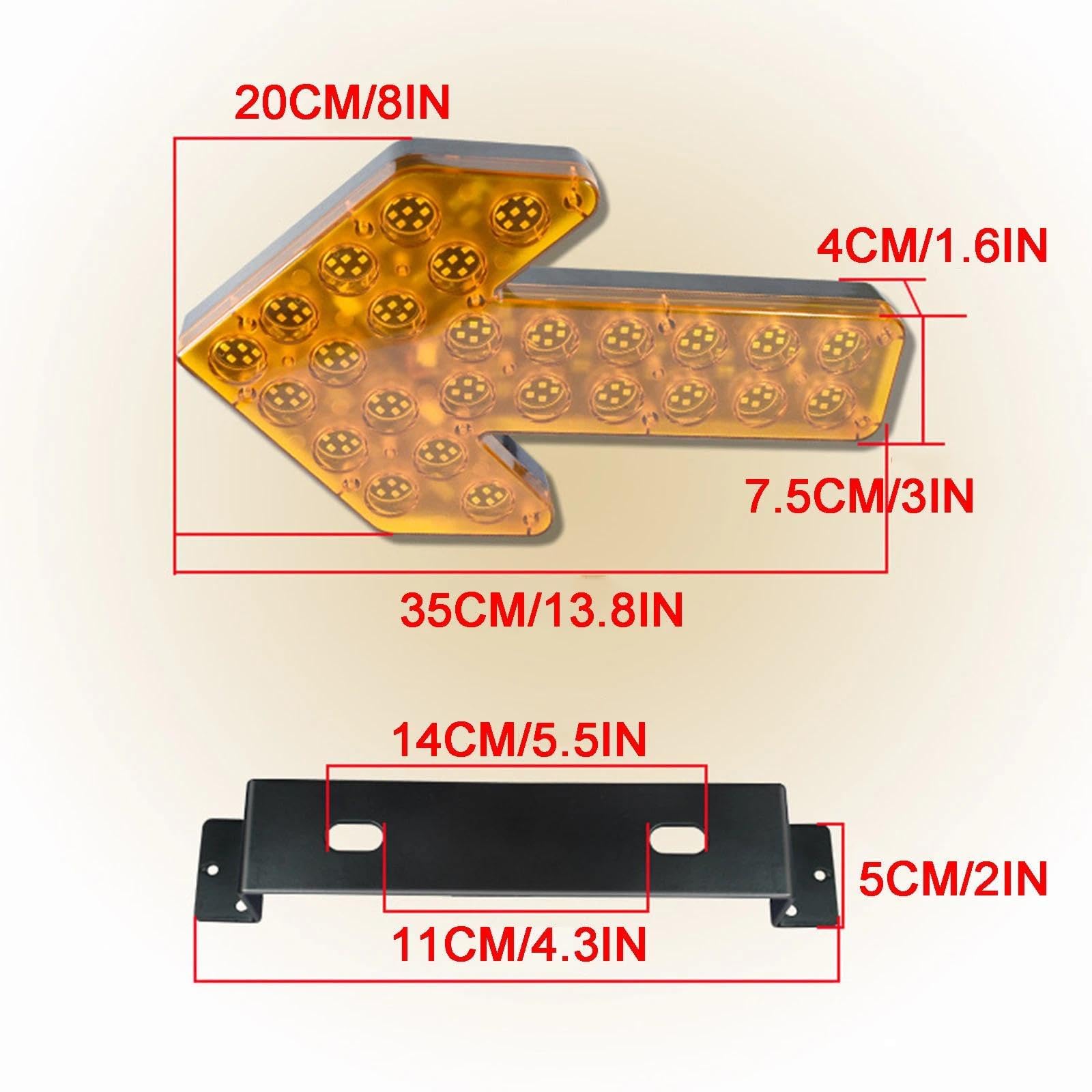 Señal De Tráfico Con Flecha LED Ámbar De Alto Brillo, 12-24V, Indicador Direccional Intermitente Para Flotas Comerciales Y Obras Públicas(Ámbar,35cm)