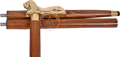 Miniatura 5 de Humaira Nautical Bastón de latón antiguo de 36 pulgadas, estilo antiguo, hecho a mano, tallado a mano, diseño de dragón, caña y mango de madera,