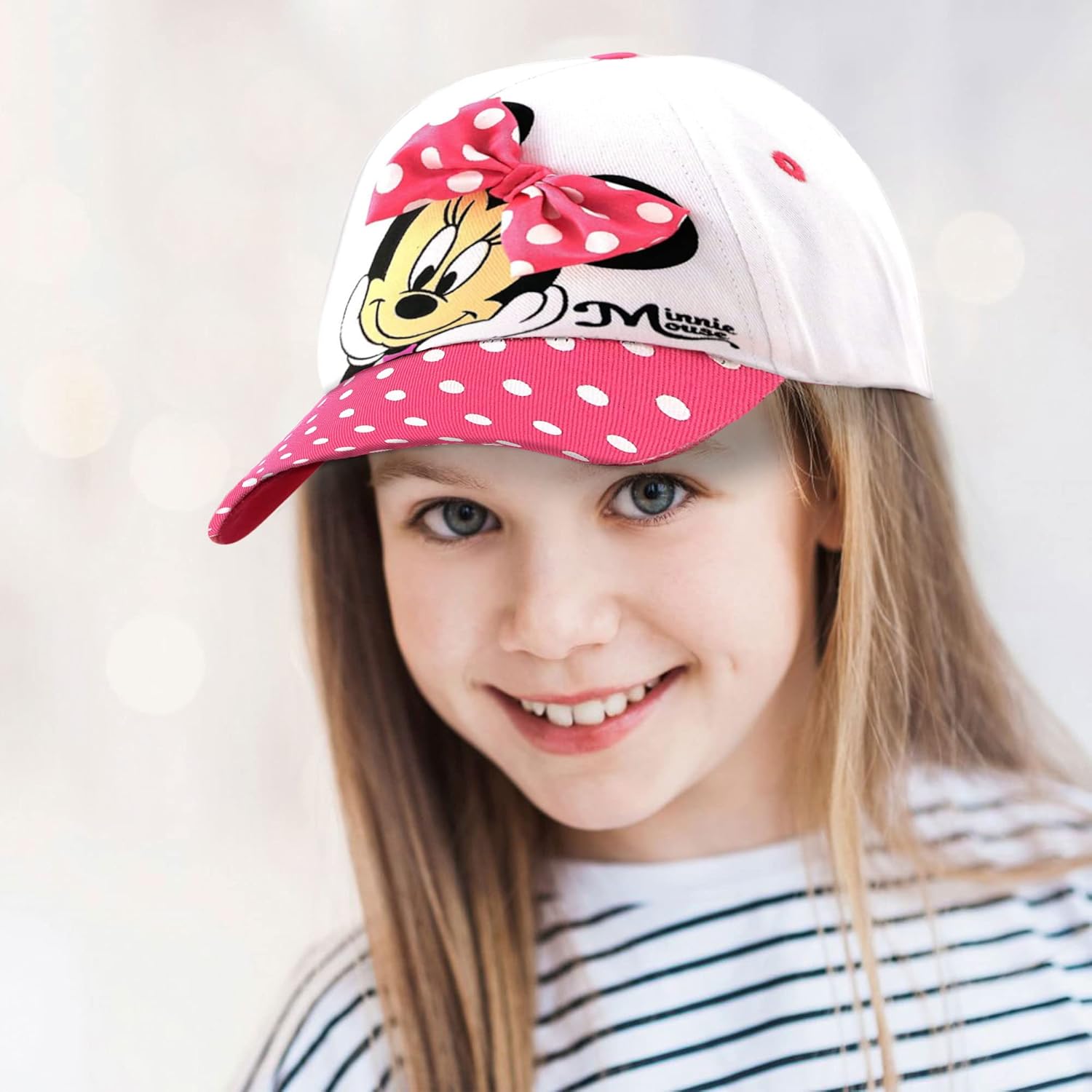 Disney Minnie Mouse Kids Baseball Cap, Adjustable Hat with 3D Bow for Girls, Age 4-7 Years, Polka Dot - Image 4