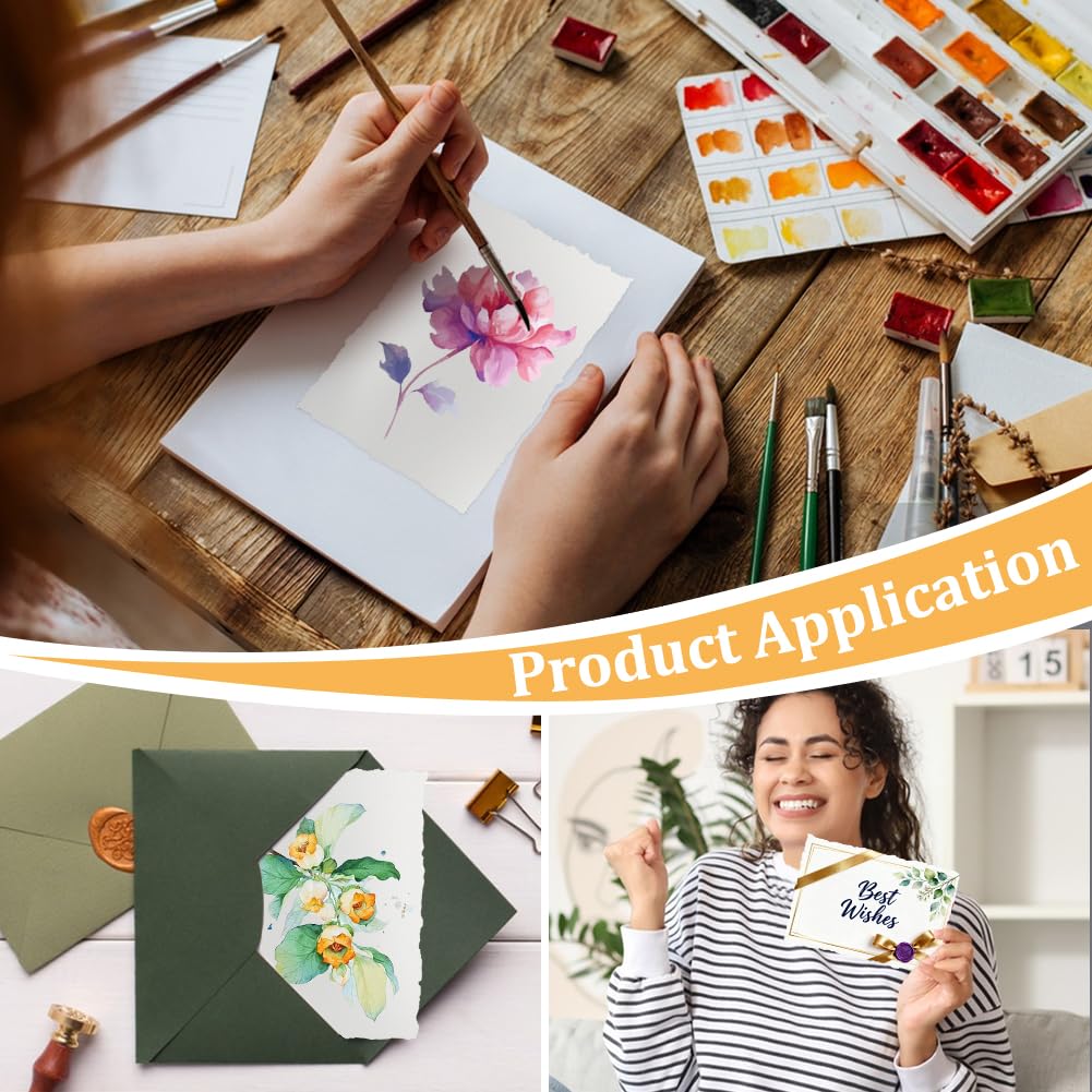 BENECREAT 100 Feuilles Papier Aquarelle Coton Fait Main 140g/m² - Papier Texturé Blanc à Bords Frangés 15,2x10,2cm Pressé à Froid pour Aquarelle Acrylique Esquisse Invitations Mariage Artisanat