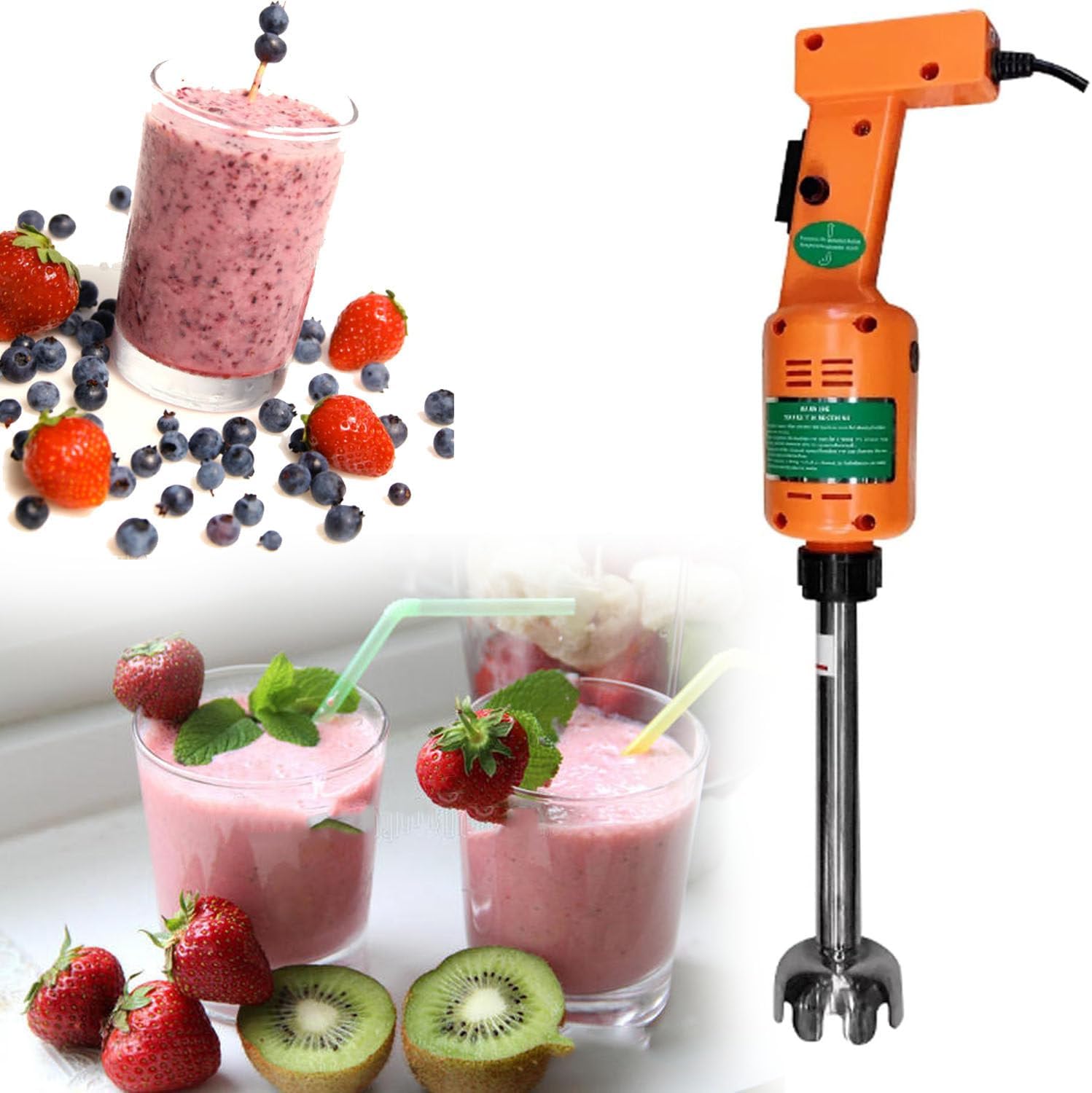 Commercial Immersion Blender, Professional Hand Blender, 500W, 12000RPM, Stainless Steel, 250/300mm Detachable Handle, Electric Hand Blender (250mm)