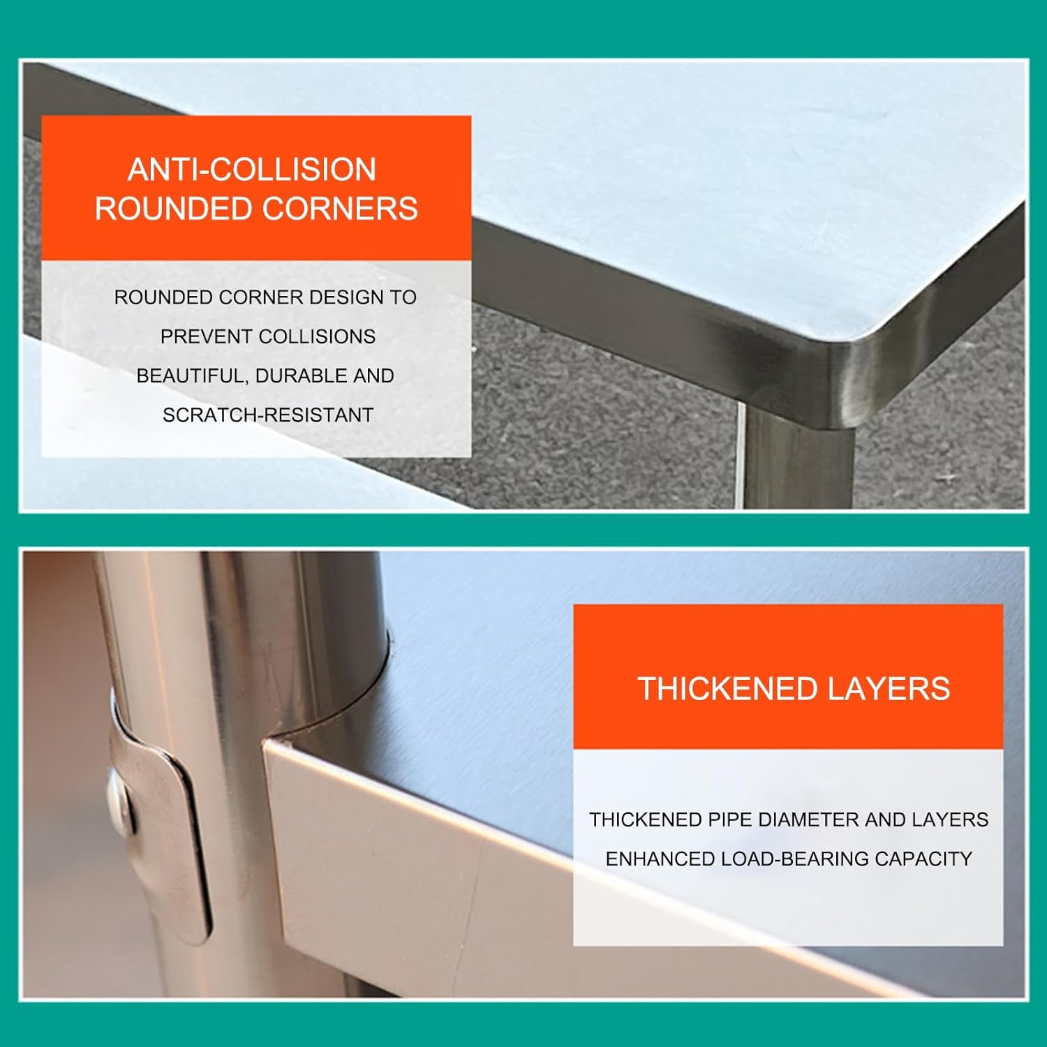 Stainless Steel Work Table, Heavy Duty Commercial Prep Table, Multi-Functional Chopping Counter for Kitchen, Restaurant, Home, Garage, Hotel - 100x50x80cm