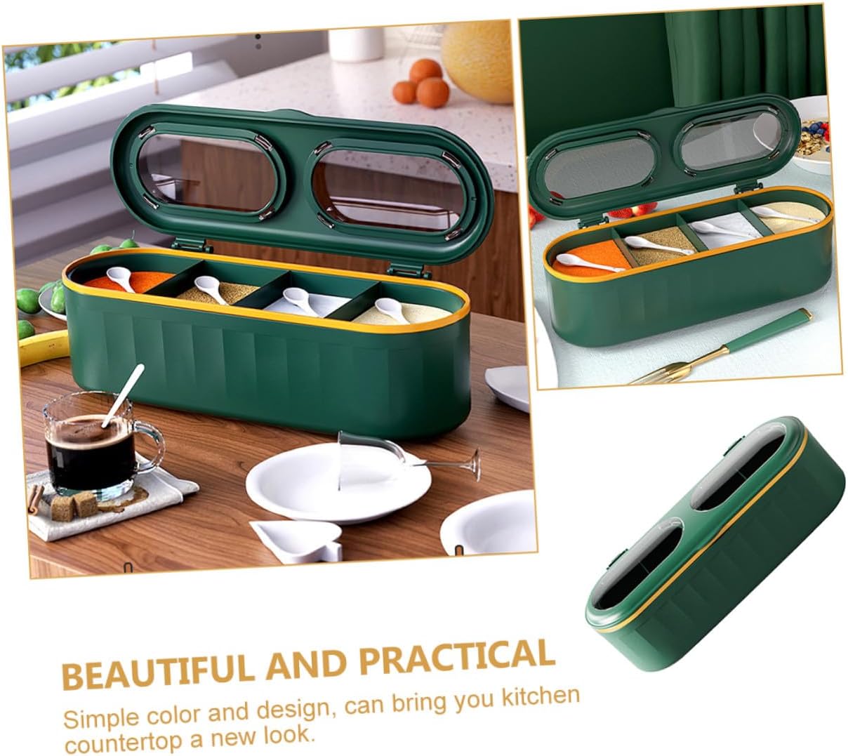 BESPORTBLE Multi-function Desktop Seasoning Box, Military Green Airtight Spice Container, Kitchen Accessory for Convenient Spice Storage and Food Organization image 3