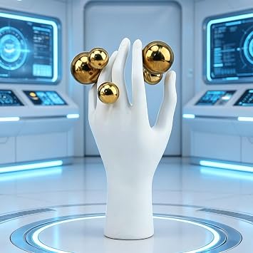 Creative Hand Sculpture, Cyberpunk Hand Statue, Realistic Hand Figure Decor, Abstract White Resin Palm Desktop Decoration, Decor for Living Room, Bedroom, Office Desktop(Silver,L)