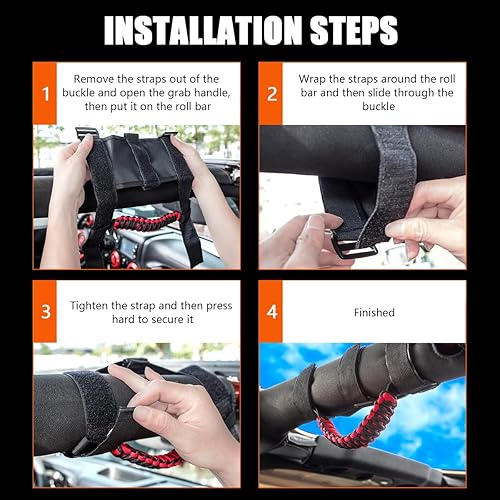 Miniatura 4 de Kewucn Paquete de 2 asas de agarre para barra antivuelco para automóvil, fácil de instalar y duraderas, compatibles con Wrangler YJ TJ JK JKU JL JLU