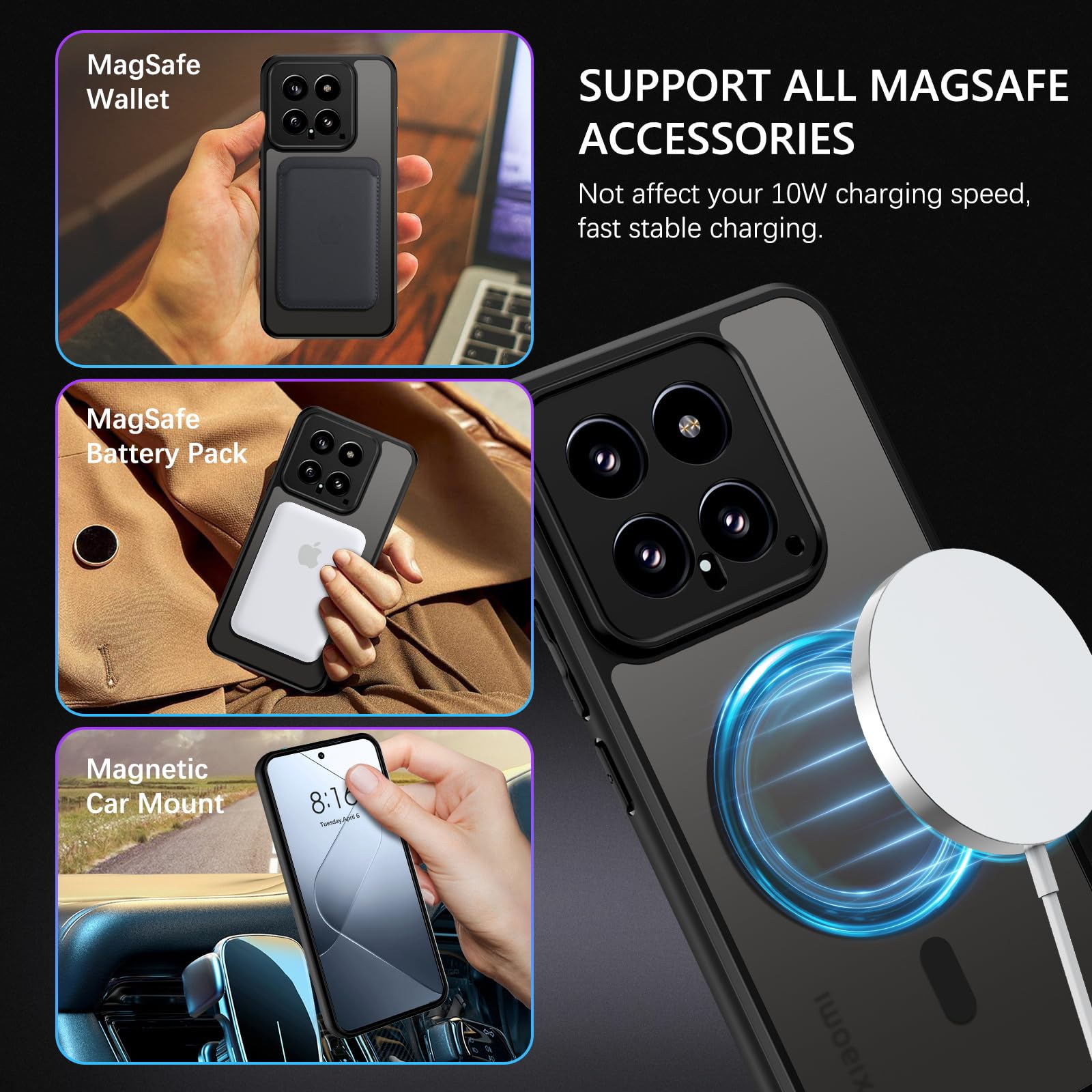 DOMAVER Xiaomi Redmi Note 13 5G Custodia, Custodia Xiaomi Redmi Note 13 Case Cover Ricarica Wireless Compatibile con MagSafe, Opaco Traslucido Ultra Sottile Protezione completa Magnetica, Nero