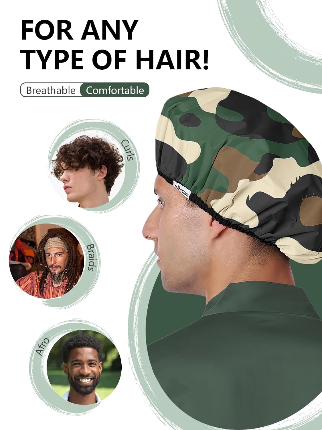Years calm Shower Cap for Men, Waterproof Reusable Hair Cap with Dual-Layer Design, Reversible Double-Sided Use, Stretchable Elastic Band, Comfortable Fit for Shower, Gym, Hair Care & Travel