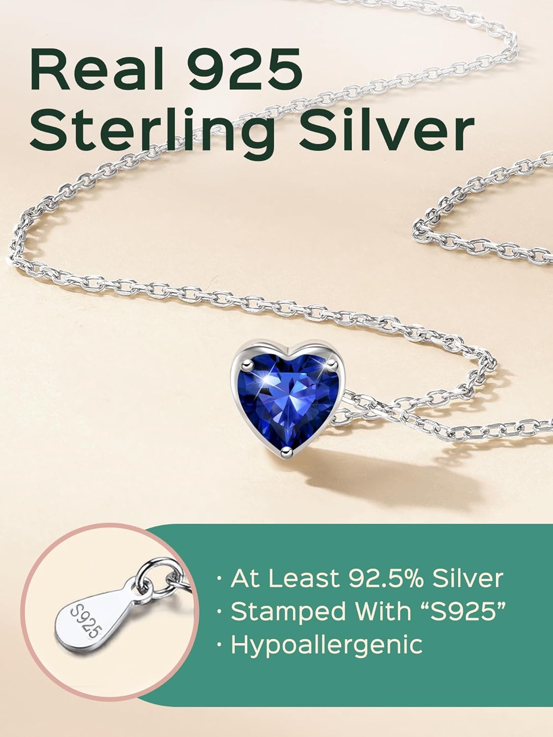 ChicSilver 925 Sterling Silver 12 Months Sparkling Round Cut Created Birthstone Pendant Necklace, 16 Inch Rolo Chain - Image 5