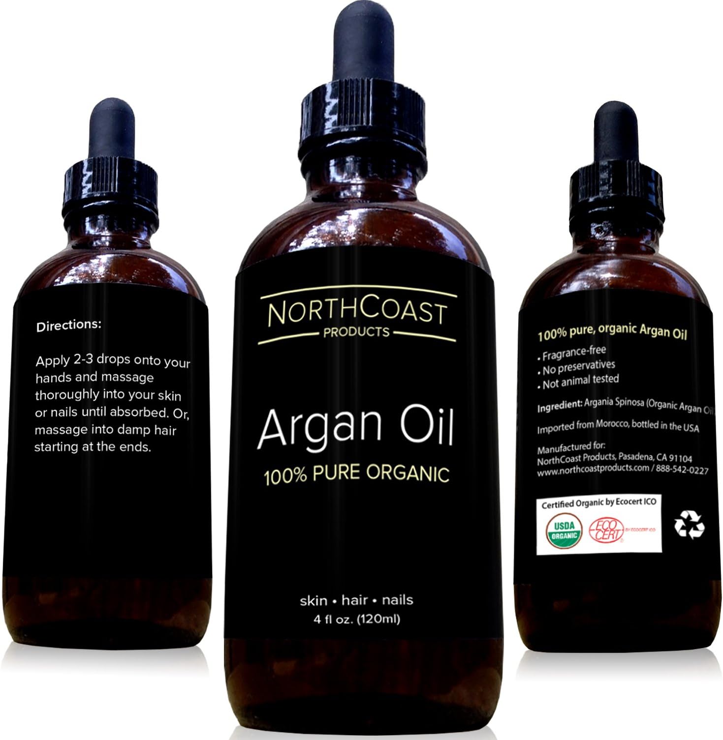 Virgin Argan Oil - 100% Pure Argan Oil For Hair, Skin, Face, Nails. Cold-pressed, USDA/Eco-certified Organic. Highest Quality Moroccan Oil! (1oz)