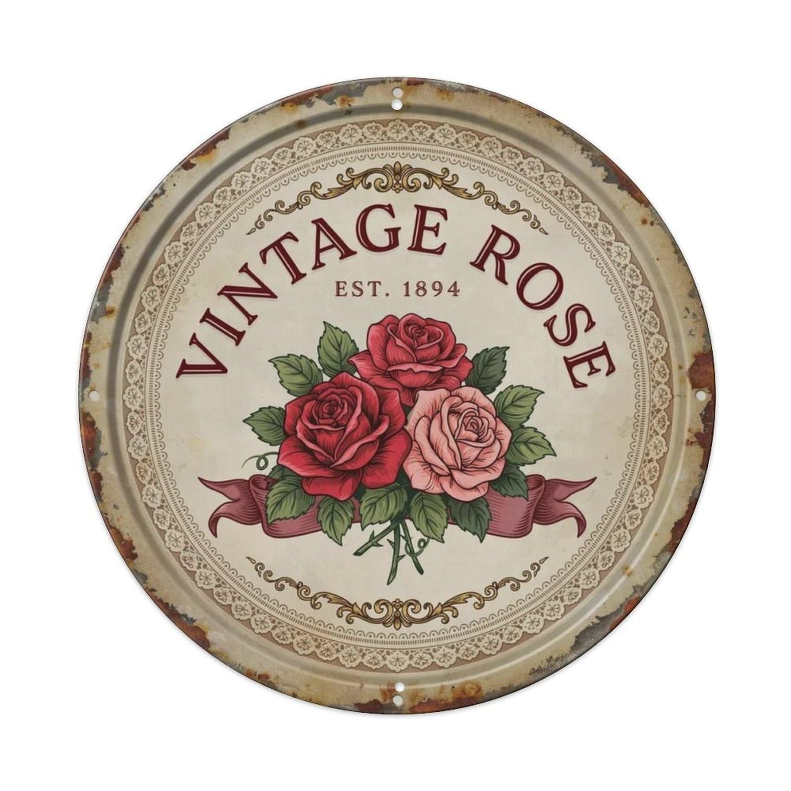 Vintage Rose Victorian Metal Tin Sign Plaque
