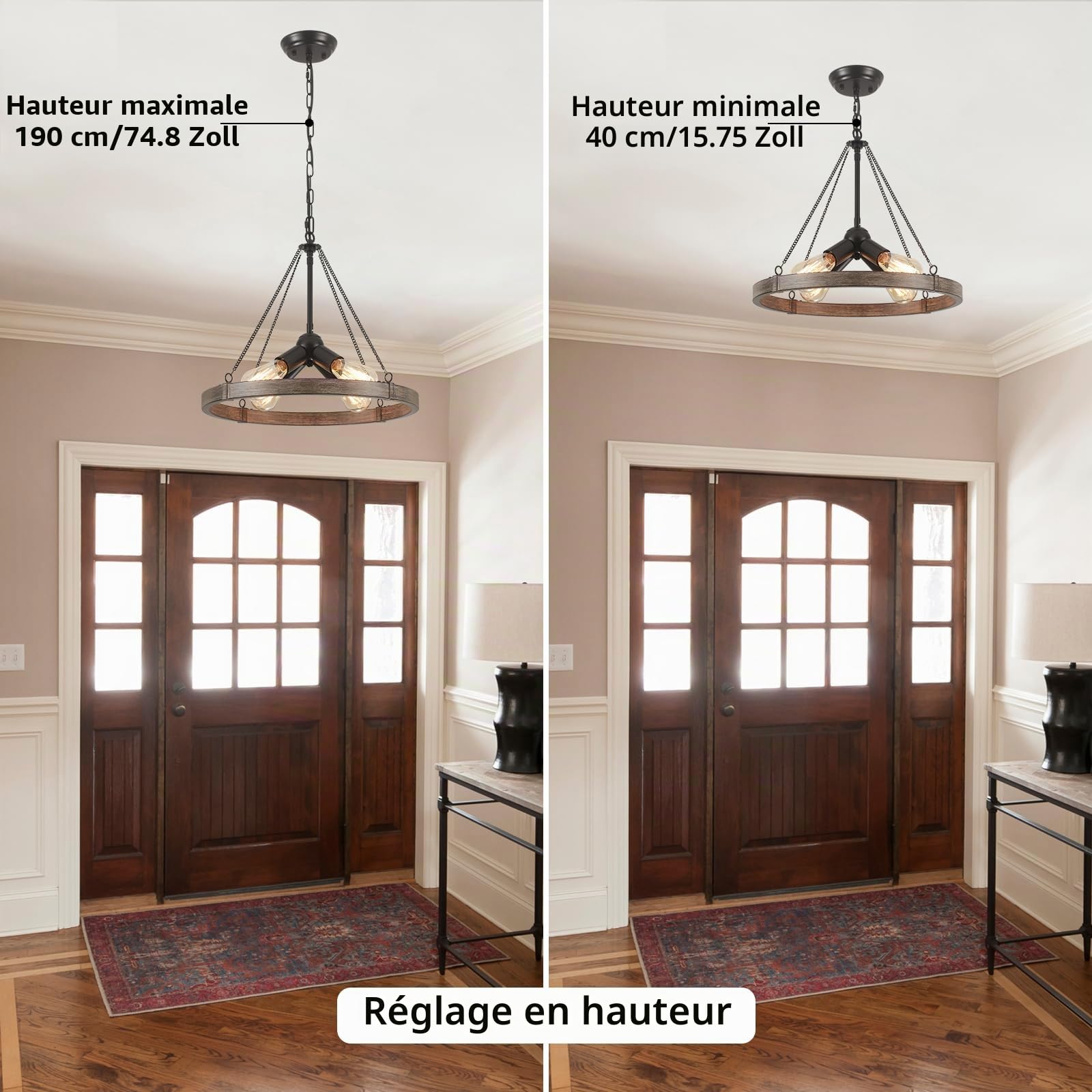 Lustre Industriel En Roue De Chariot Noir 4 Lumières 60W Hauteur Réglable | Luminaire Plafonnier Vintage,Lustre Salle à Manger, Suspension Luminaire Salon pour Salon,Cuisine, EntréE, Chambre,E27