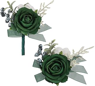 Sage Green Corsage and Boutonniere Set for Wedding - Boho Eucalyptus Floral Wristlet & Boutonniere Pin, Forest Bridal Party Prom Accessories