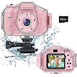 Agoigo Kids Waterproof Camera - Children Underwater HD Video Digital Camcorder, Portable Travel Toy for Toddler - Ideal Christmas Birthday Gifts for Boys Girls Age 3-12 with 32GB Card (Pink)