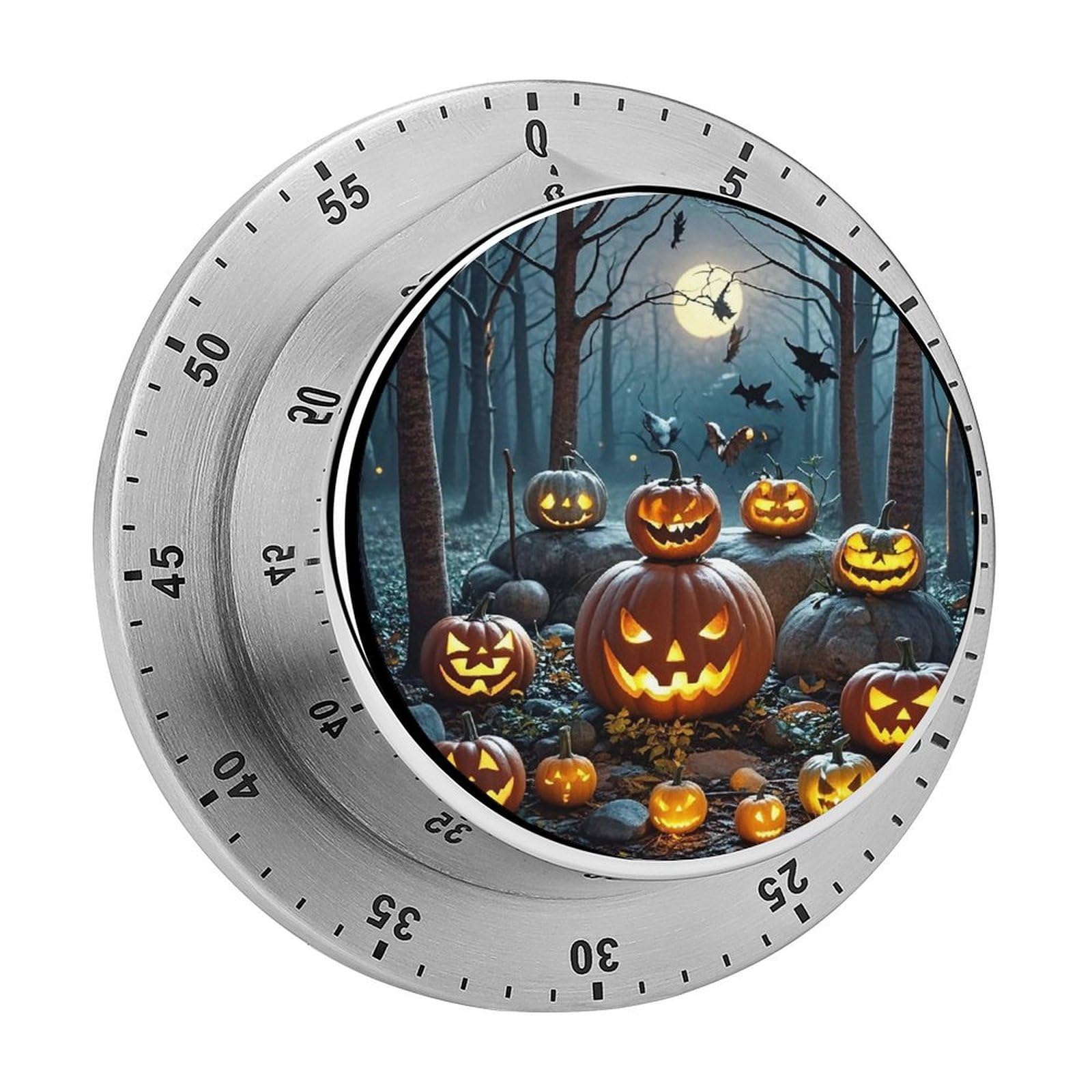 Terrifying Pumpkin in The Fashion Visual Timers Wind Up 60 Minutes Desk Stainless Steel Magnetic Timer Countdown Clock No Batteries Loud Alarm for Kitchen Chef Cooking