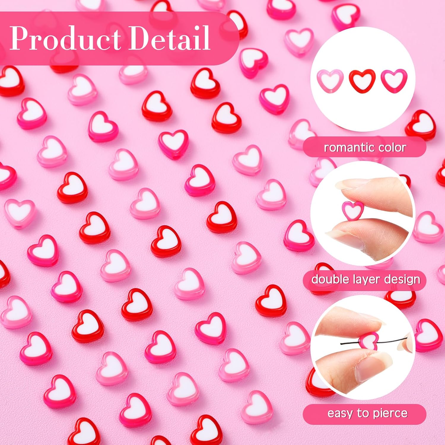 Quelay 600 Pcs Heart Beads Double Heart Spacer Beads for Jewelry Making Bracelet 8mm Colorful Love Mixed Flat Loose Pony for DIY Crafts Necklace Keychain Earring(Outter Color,Classic Style) - Image 3