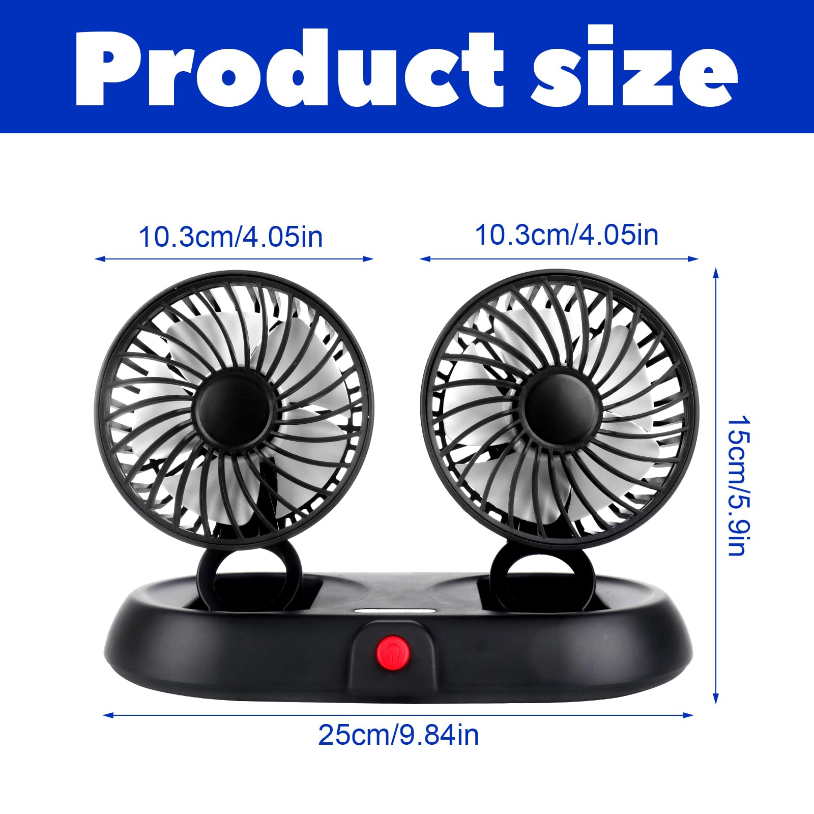 Ventilateur De Voiture, Ventilateur Voiture, Ventilateur Voiture USB, Ventilateur Double Tête, Rotation À 360°, 3 Modes De Puissance Réglables, Pour Voiture, Van, SUV, RV, Bateau (2-Tête)