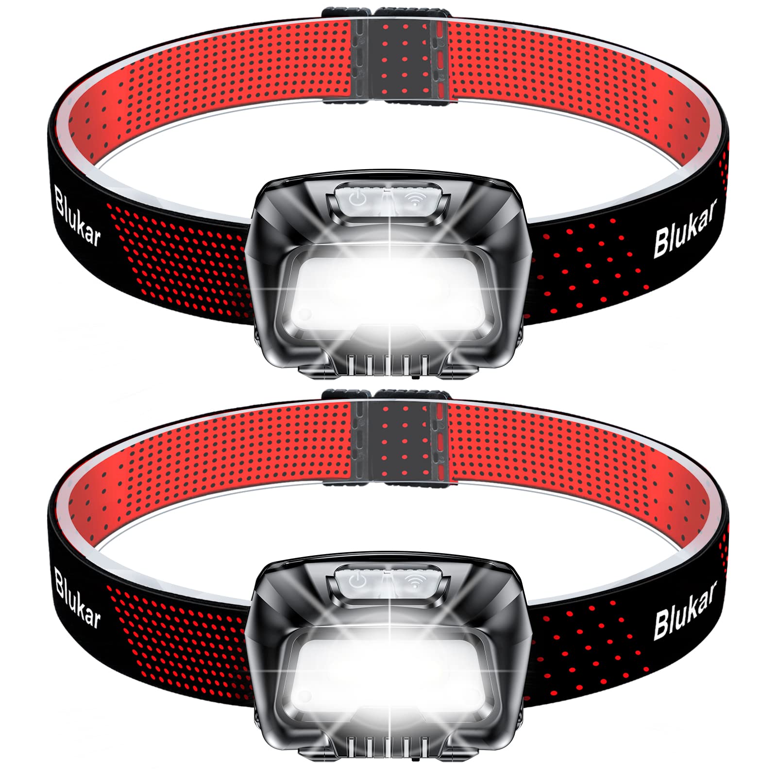 Blukar Head Torch Rechargeable, [2 Pack] 2000L Super Bright LED Headlamp Headlight with Sensor Control, 6 Light Modes, IPX5 Waterproof, 30 Hrs Runtime for Power Cuts, Emergency, Running, Hiking etc.