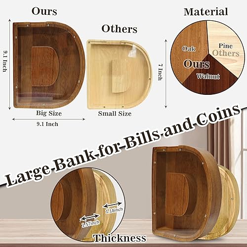 Miniatura 4 de Alcancía personalizada grande de madera con letras para niños - (grabada con láser) alcancía personalizada para niños y niñas - Bancos de madera con