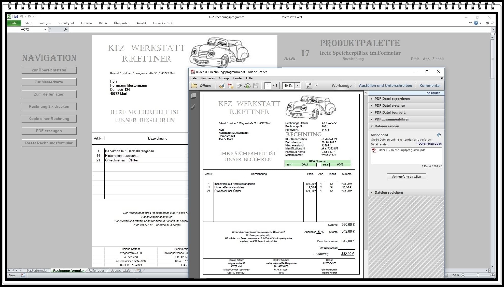 Komfort Rechnungsprogramm für KFZ-Betriebe – Werkstatt Software mit Kundendatenbank, TÜV-Erinnerung, Lagerverwaltung & PDF-Rechnung