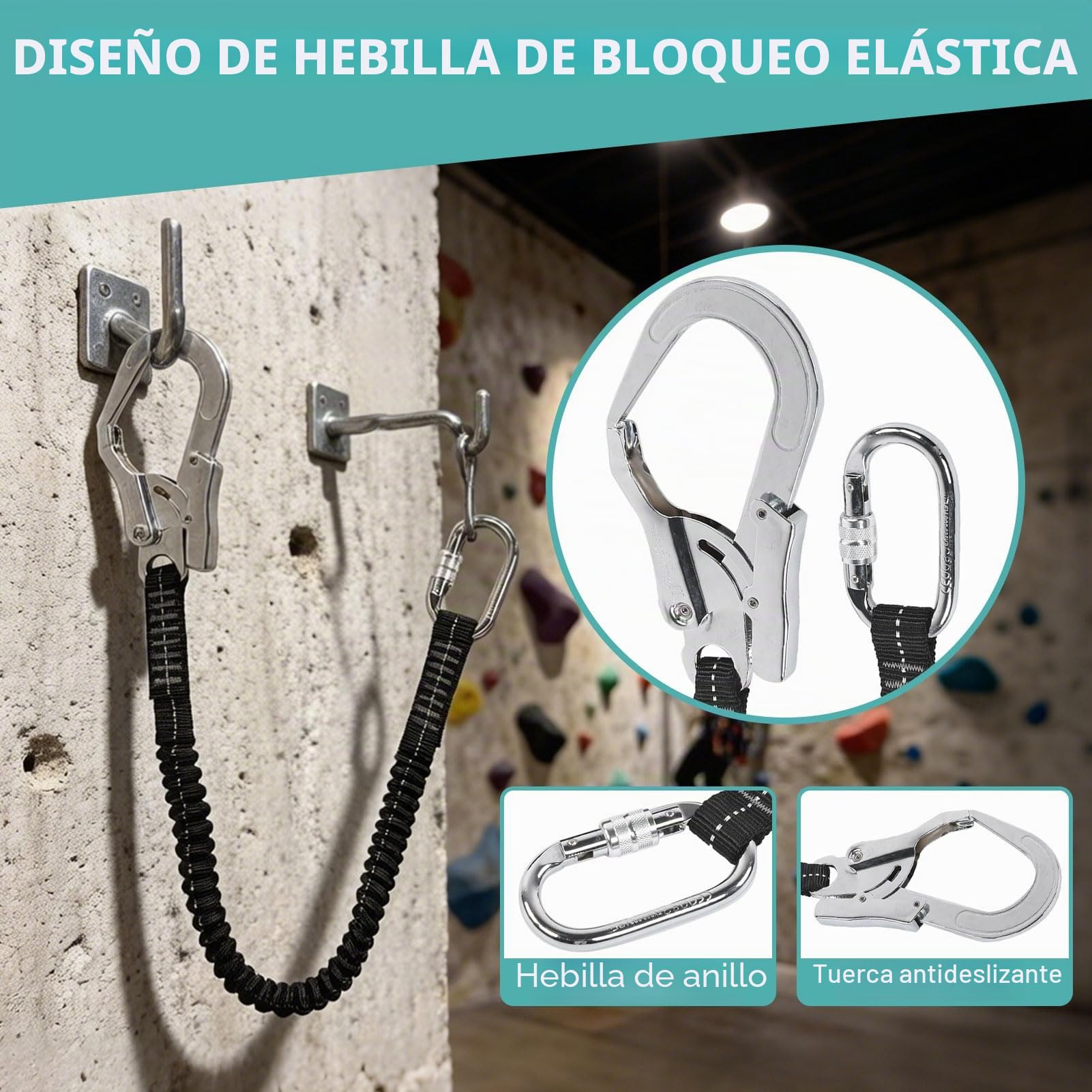 Cordón de seguridad con gancho a presión de 25 KN, correa de seguridad resistente, protección contra caídas, absorción de golpes, elástica, retráctil, arnés de correa de árbol de escalada