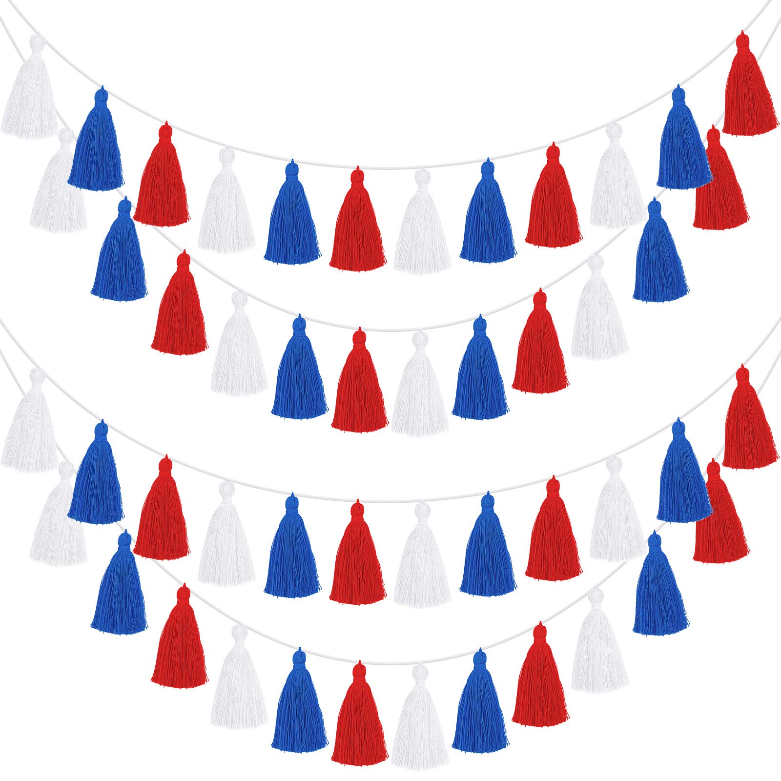 WILLBOND 4 Pieces Valentine's Day Tassel Garland for Classroom Wall Decor Boho Pastel Garland Cotton Tassel Banners for Party School(3.1 Inch,Red,