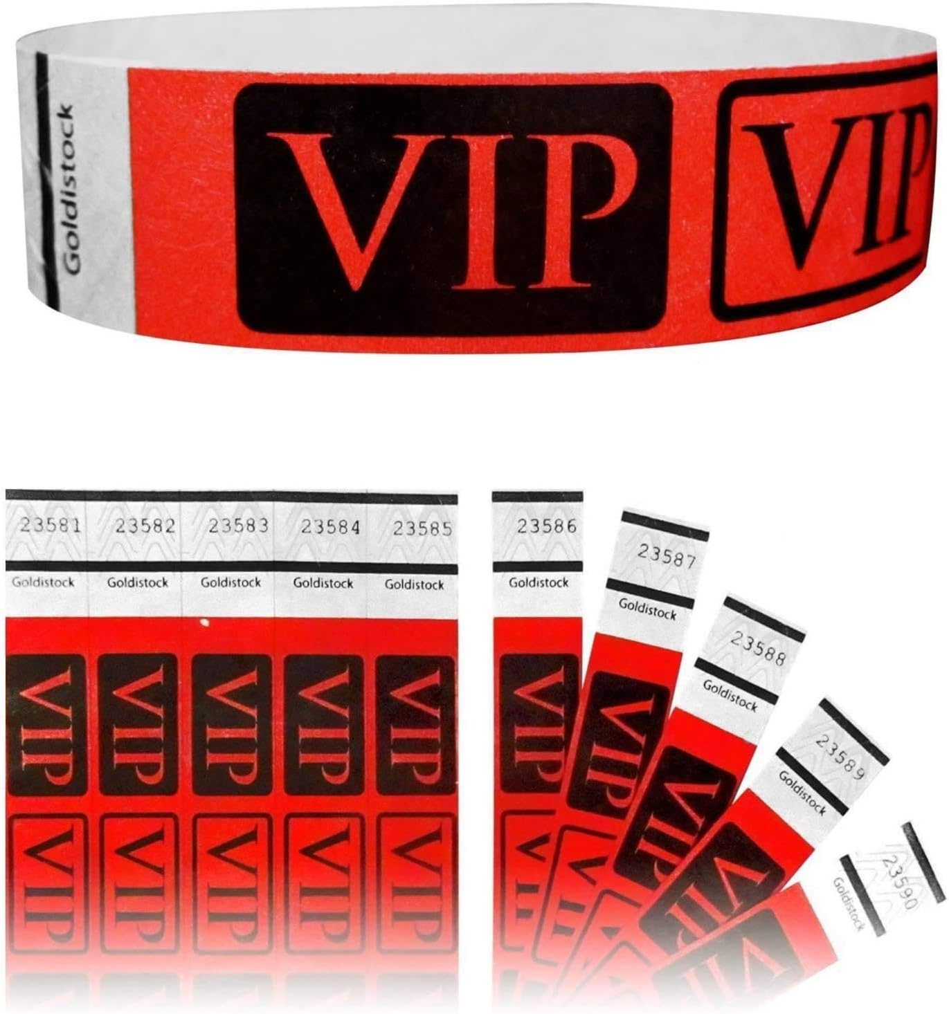 Heavier Tyvek Wristbands 7.5 Mil - Goldistock VIP Deluxe Bright Red 200 Count - ¾” Arm Bands - Paper-Like Party Armbands - Heavier Tyvek Wrist Bands = Upgrading Your Event