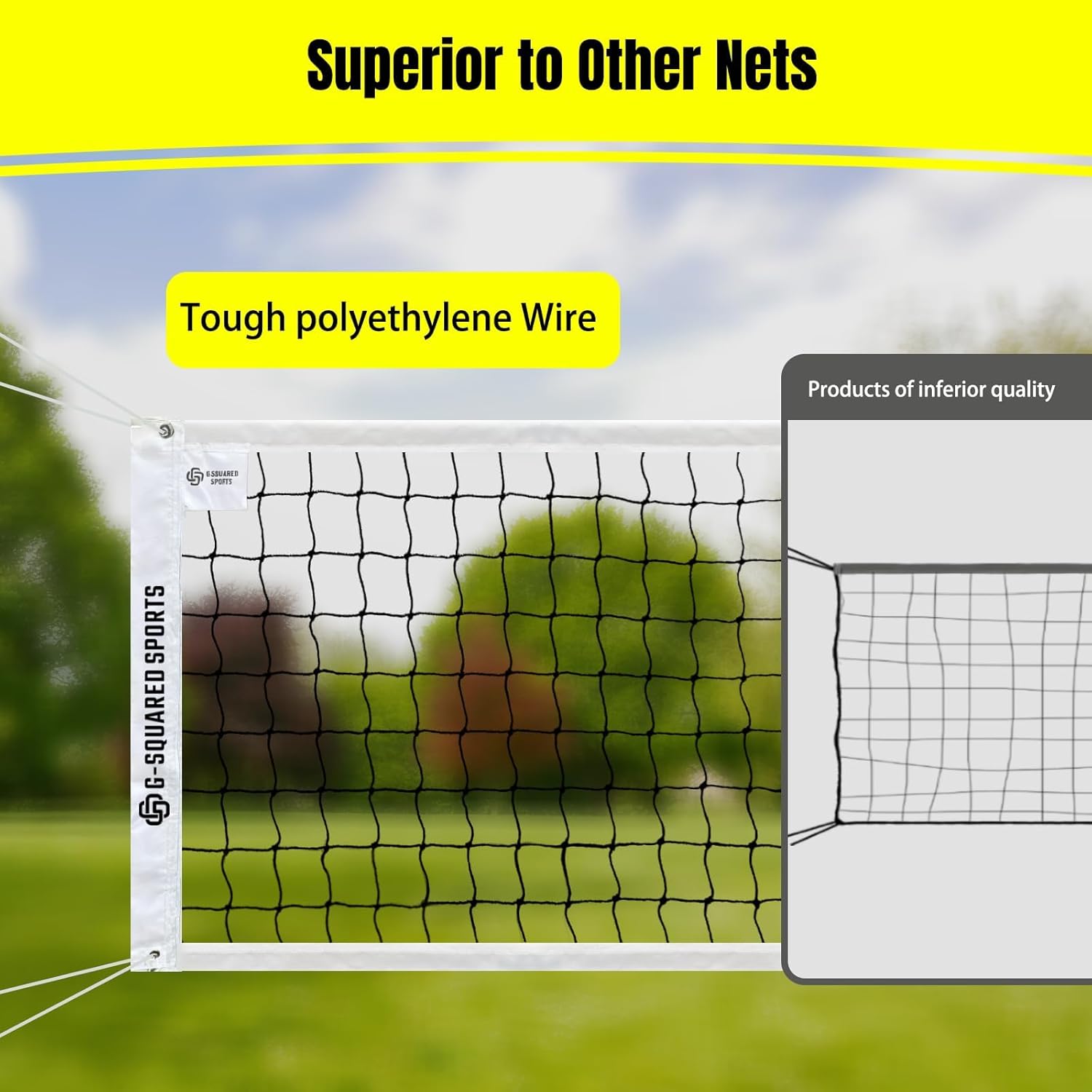 Professional Outdoor Volleyball Replacement Net with Aircraft-Grade Steel Cable, Heavy-Duty 32x3FT Portable Net for Backyard, Pool, Schoolyard & Beach, Multi-Use for Badminton/Pro Volleyball