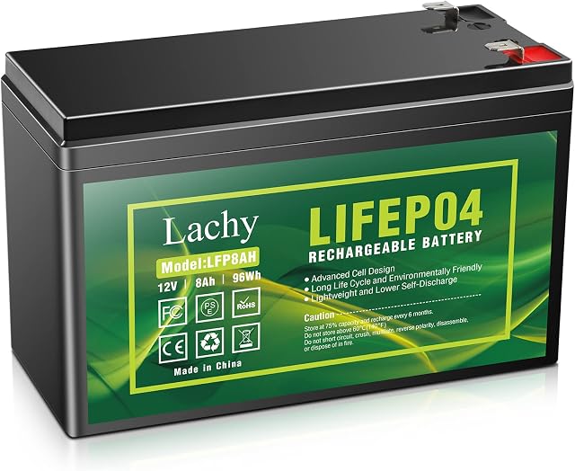 Lachy 12V 8Ah LiFePO4 Lithium Battery 2000+ Deep Cycle Maintenance-Free Rechargeable Battery with Built-in BMS for Kid Scooters, Power Wheel, Fish Finder, Lawn Mower, Lighting and More
