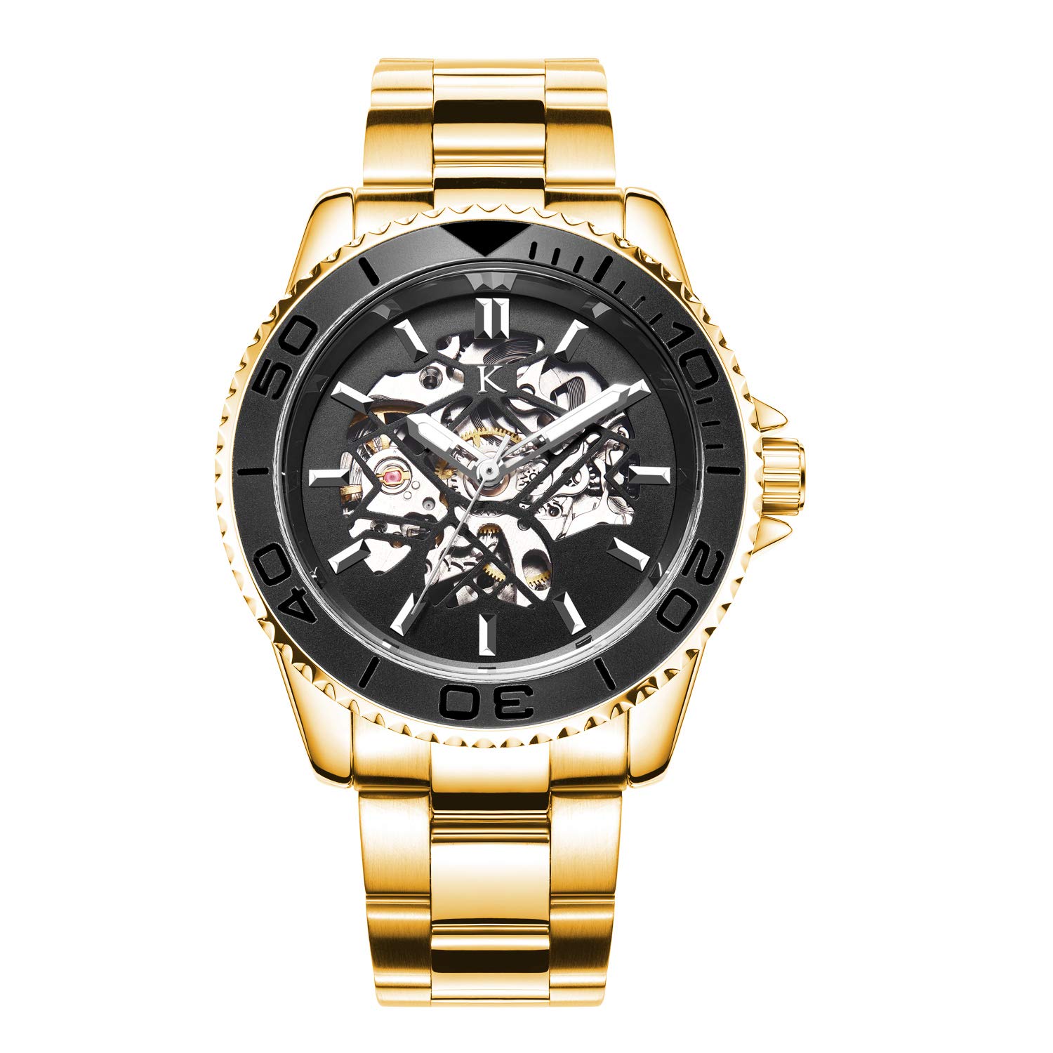 Kredo Men Forte Gold Mechanical Automatic Skeleton Analouge Water Resistant Stainless Steel Wrist Watch-KW038 | Black Round Dial Steel Strap | Designed in Amsterdam (B08XMRPMH9) Amazon Price History, Amazon Price Tracker