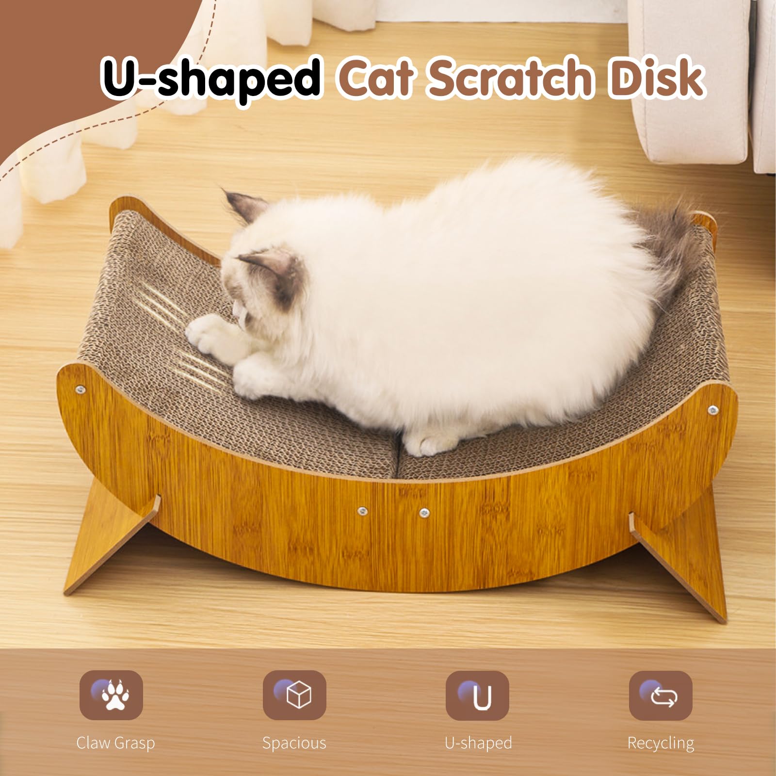 PETCUTE Tiragraffi in Cartone per Gatti,2 in 1 Sedia a Dondolo per Gatti e Letto per Dormire,Robusto Mobile in Legno per Animali Domestici, Multiuso,Grande Tiragraffi per Gatti con Piedini Rimovibili