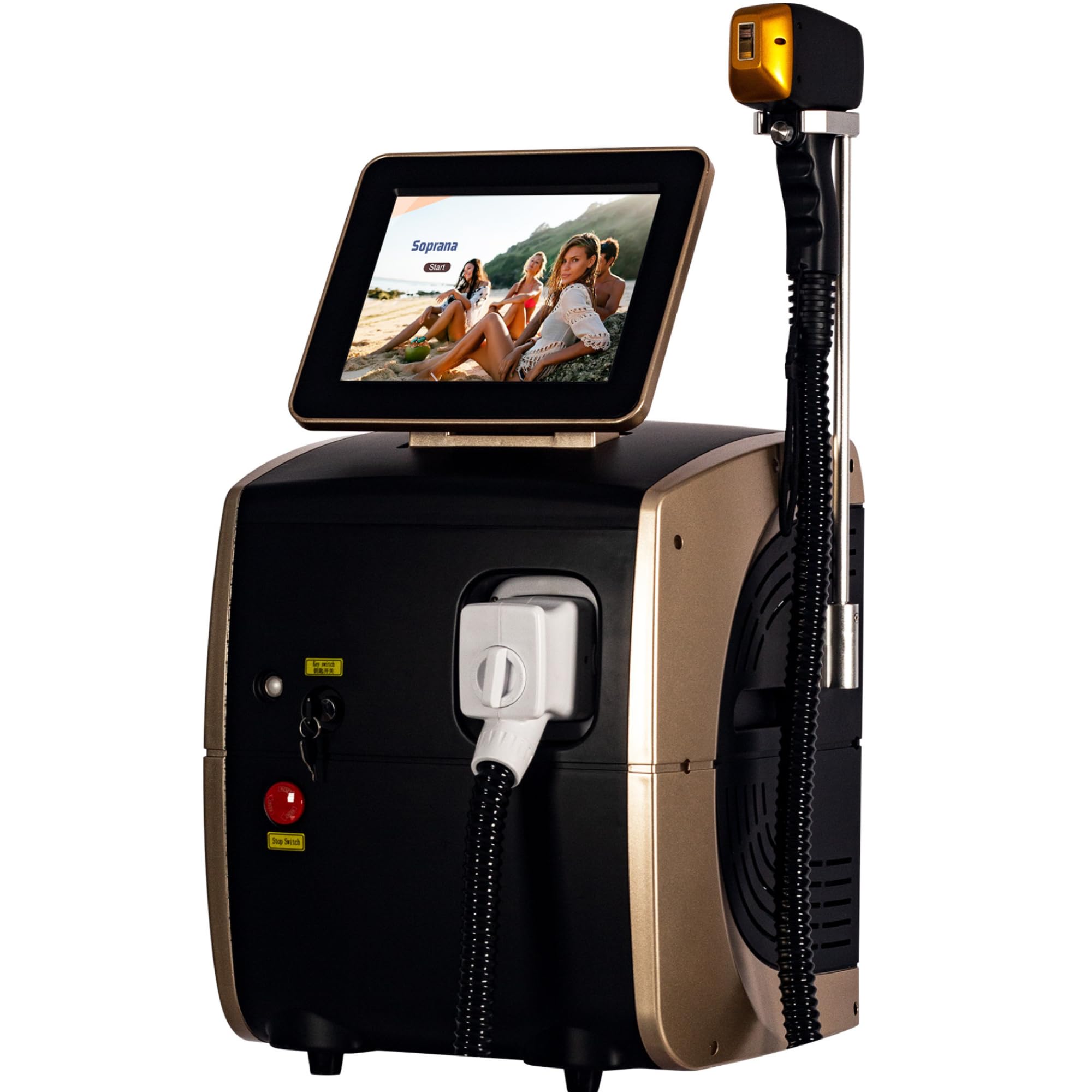 Appareil d'épilation laser diode 808 nm, indolore et par cryolipolyse, 3 longueurs d'onde (755 nm, 808 nm et 1064 nm), écran tactile HD, équipement professionnel, garantie 1 an.