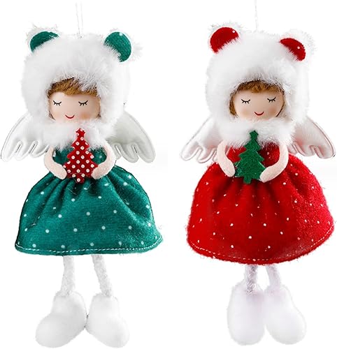 Adornos de ángel de Navidad para árbol de Navidad, 2 unidades, diseño de muñeco de ángel decorativo con temática navideña, para colgar cara dormida,