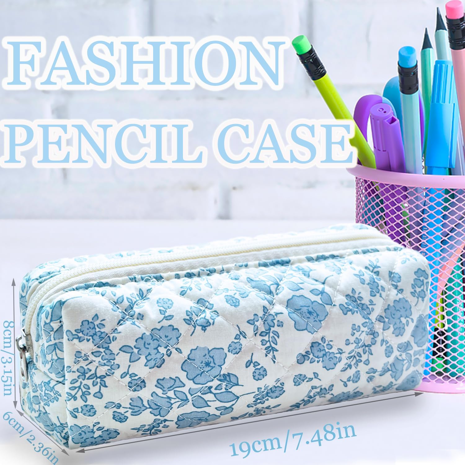 Pencil Pouch Cute Pencil Case Office Storage Bag Holder Box Organizer Aesthetic Bow Flower Pattern Makeup Pouch Cosmetic Bag for Women Girls