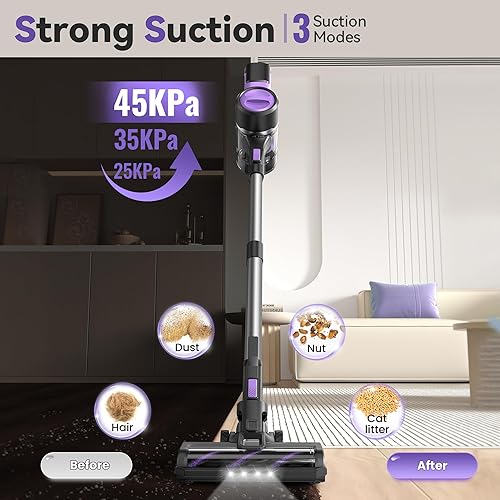 Miniatura 4 de DEVOAC Aspiradora inalámbrica para el hogar, aspiradora ligera de 45 Kpa con potente succión, batería recargable de hasta 50 minutos, aspiradoras de