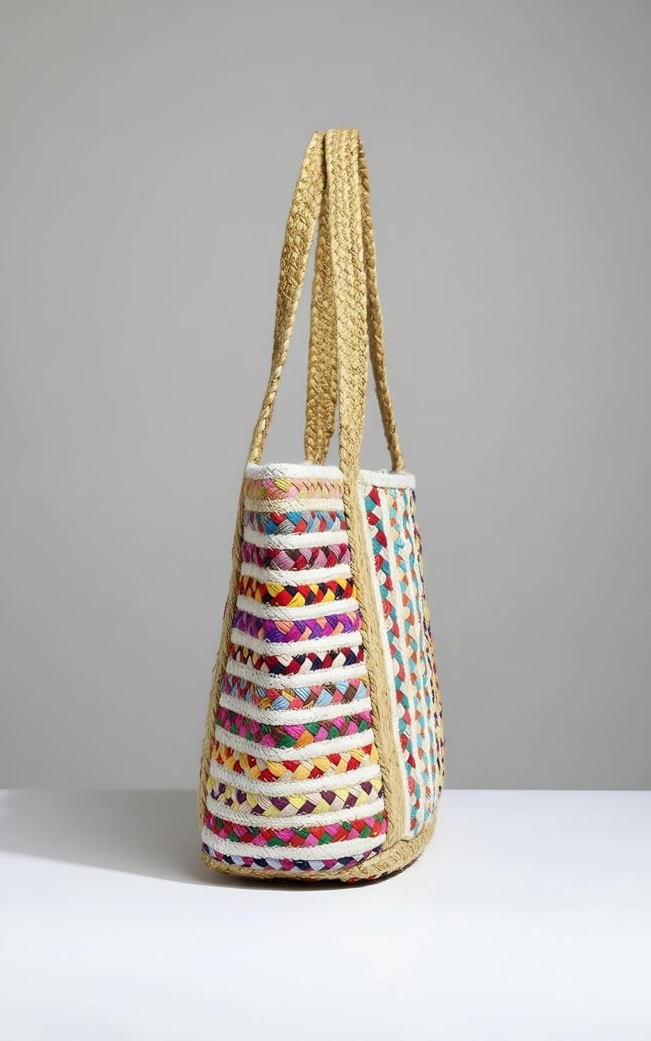 Jute Cotton Straw Beach Bags Buckets Handbag Shoulder Bag Tote Bag for Women Organizer Bag Natural Fiber Hand Woven Storage Handbags Multicolor - Image 6