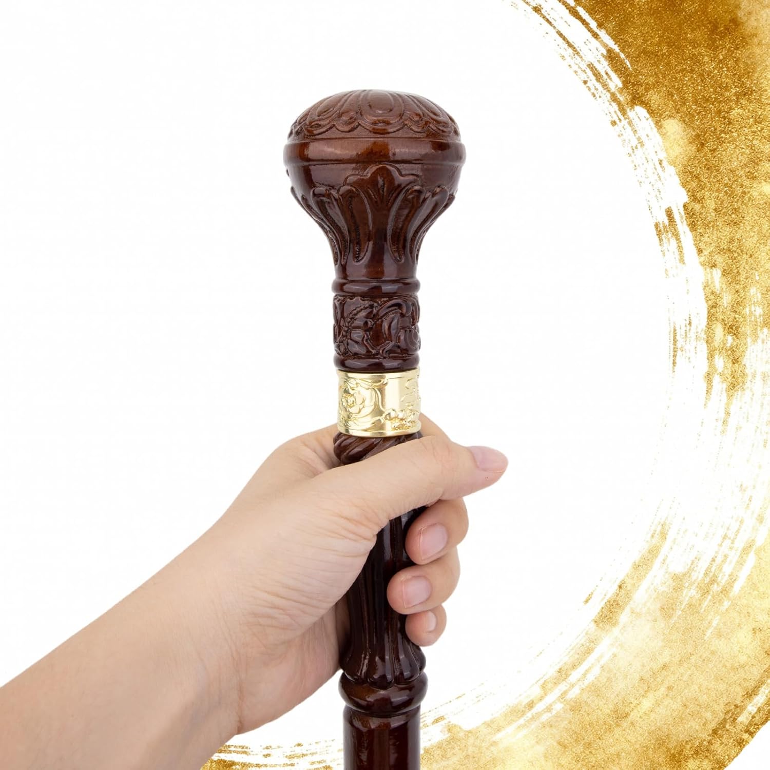 37.4in Brown Creative Round Wooden Fashion Walking Stick, Sticks for Seniors Decorative Cospaly Wood Walking Cane