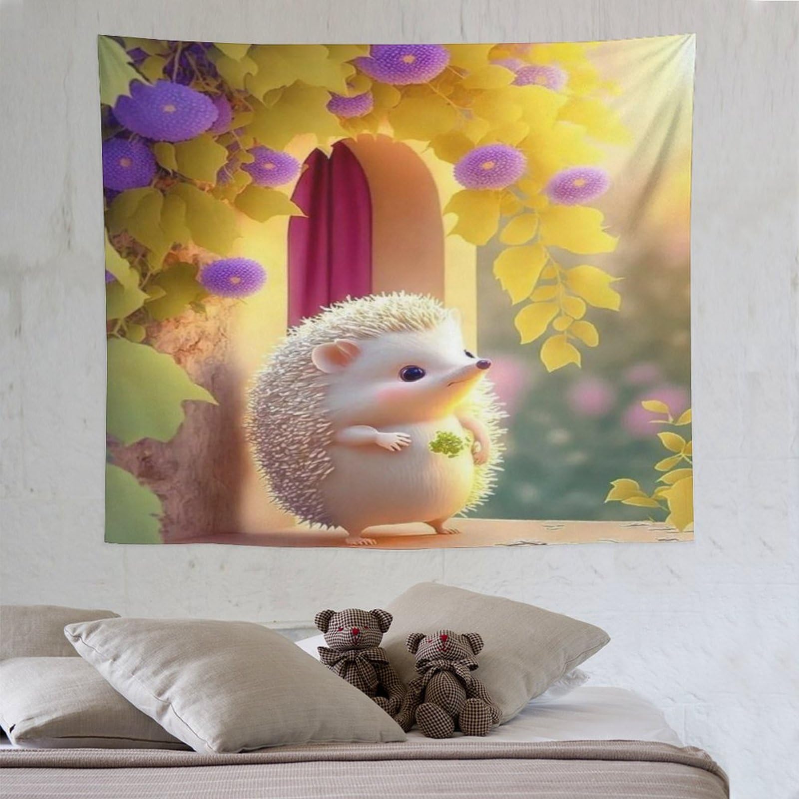 PAZZK Hedgehog Tapestry 3D Printed Wall Hanging Tapestry Suitable for Room Decoration, Home Wall Decoration 130×150cm