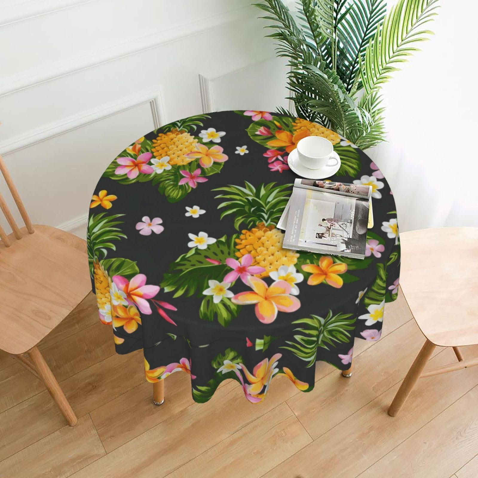HLSBSSL Tropical Pineapple Hawaiian Printed round decorative tablecloth, 60 inches, suitable for various tables in the living room, dining room, coffee table, etc.
