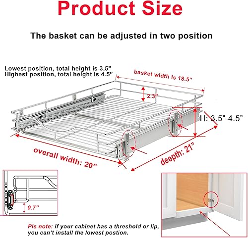 Miniatura 3 de DINDON Organizador de gabinete extraíble de 1 nivel (20 pulgadas de ancho x 21 pulgadas de profundidad), estante deslizante de metal resistente,