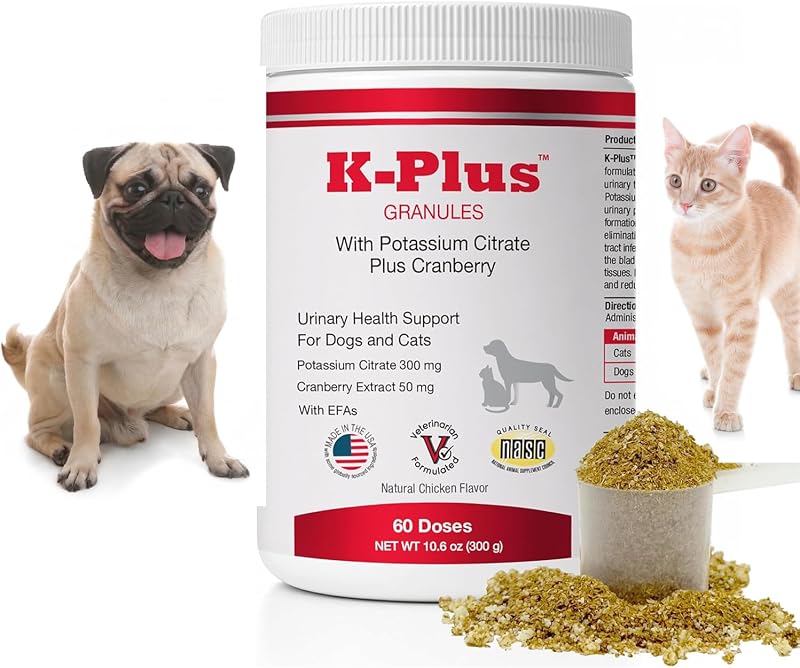 Suplemento em Grânulos K-Plus com Citrato de Potássio e Cranberry para Cães e Gatos — 60 Doses