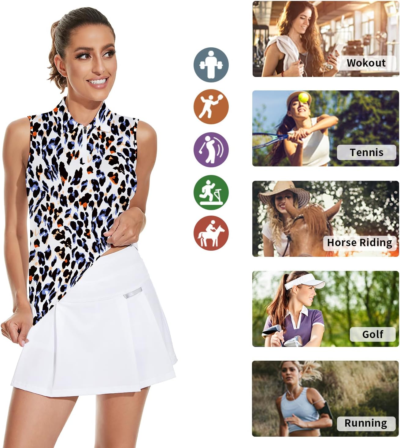 Soneven Women's Sleeveless Golf Top Floral Athletic Golf Wear Moisture Wicking Sleeveless Polo Quick Dry - Image 5
