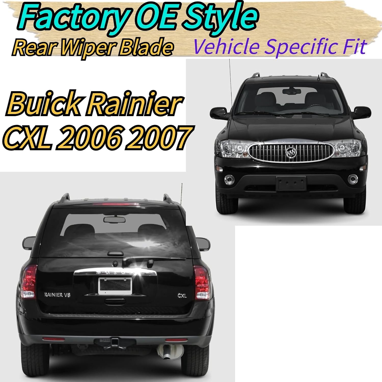 Rear Wiper Blade & Arm Replacement for 2006-2009 2007 2008 Buick Rainier CXL for Chevy Trailblazer LT SS for GMC Envoy Denali SLE SLT - All-Season Coated Rubber Rear Back Windshield Wiper Blade Set