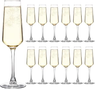 UMEIED 7.5oz Crystal Champagne Flutes Set of 12 - Long Stemmed Clear Sparkling Wine Glasses for Weddings, Parties, Gifts