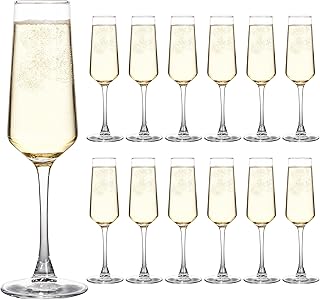 UMEIED 7.5 Oz Champagne Flutes Set Of 12, Long Stemmed Crystal Clear Champagne Flute Glass Set, Sparkling Wine Glasses for Home Party Wedding Anniversary Birthday Christmas