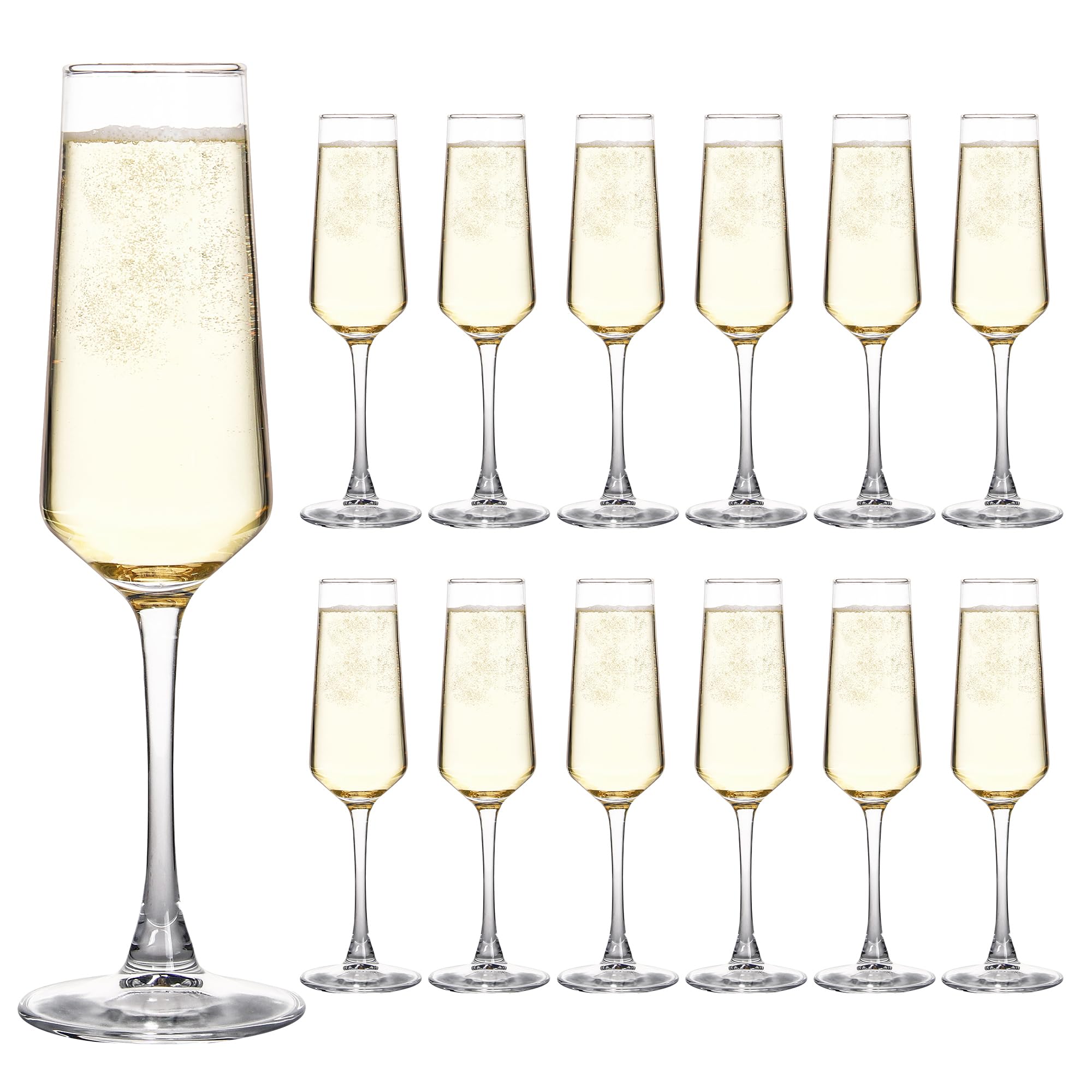 UMEIED 7.5 Oz Champagne Flutes Set Of 12, Long Stemmed Crystal Clear Champagne Flute Glass Set, Sparkling Wine Glasses for Home Party Wedding Anniversary Birthday Christmas